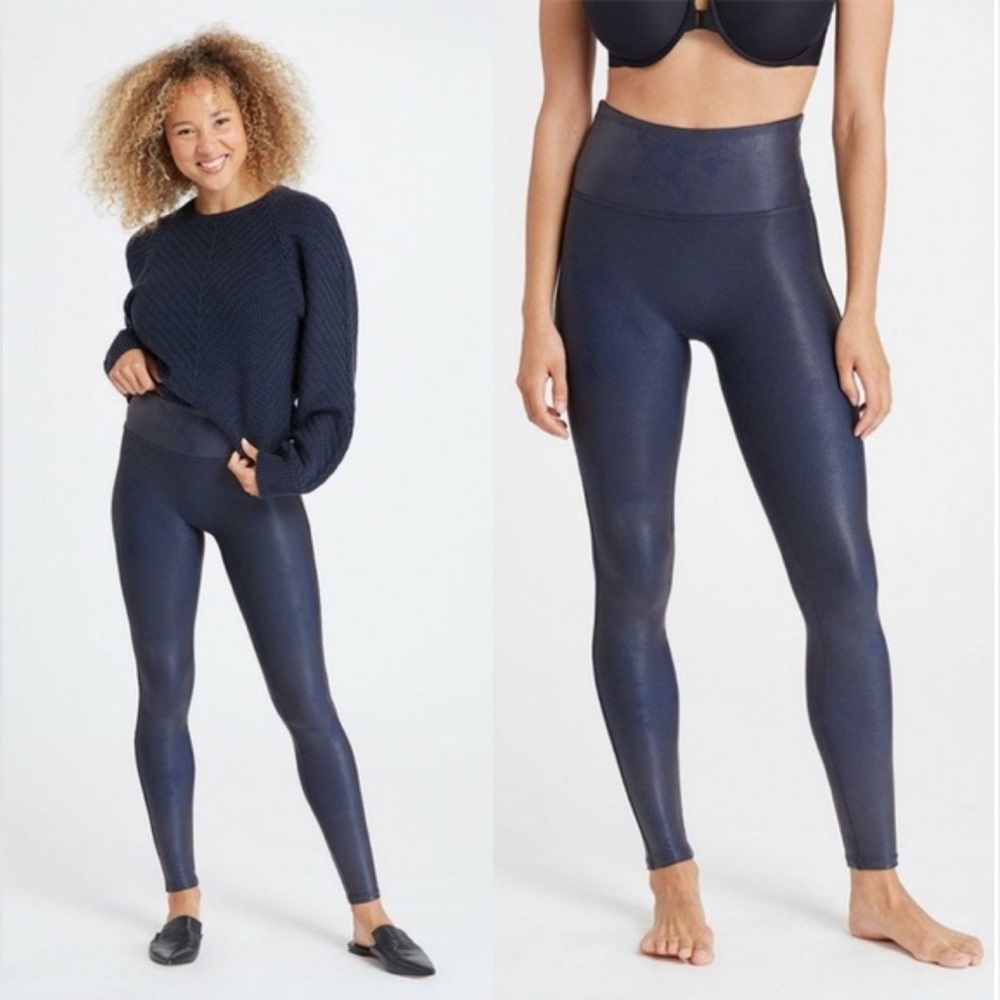 Spanx Faux Leather High-Waisted Navy Leggings